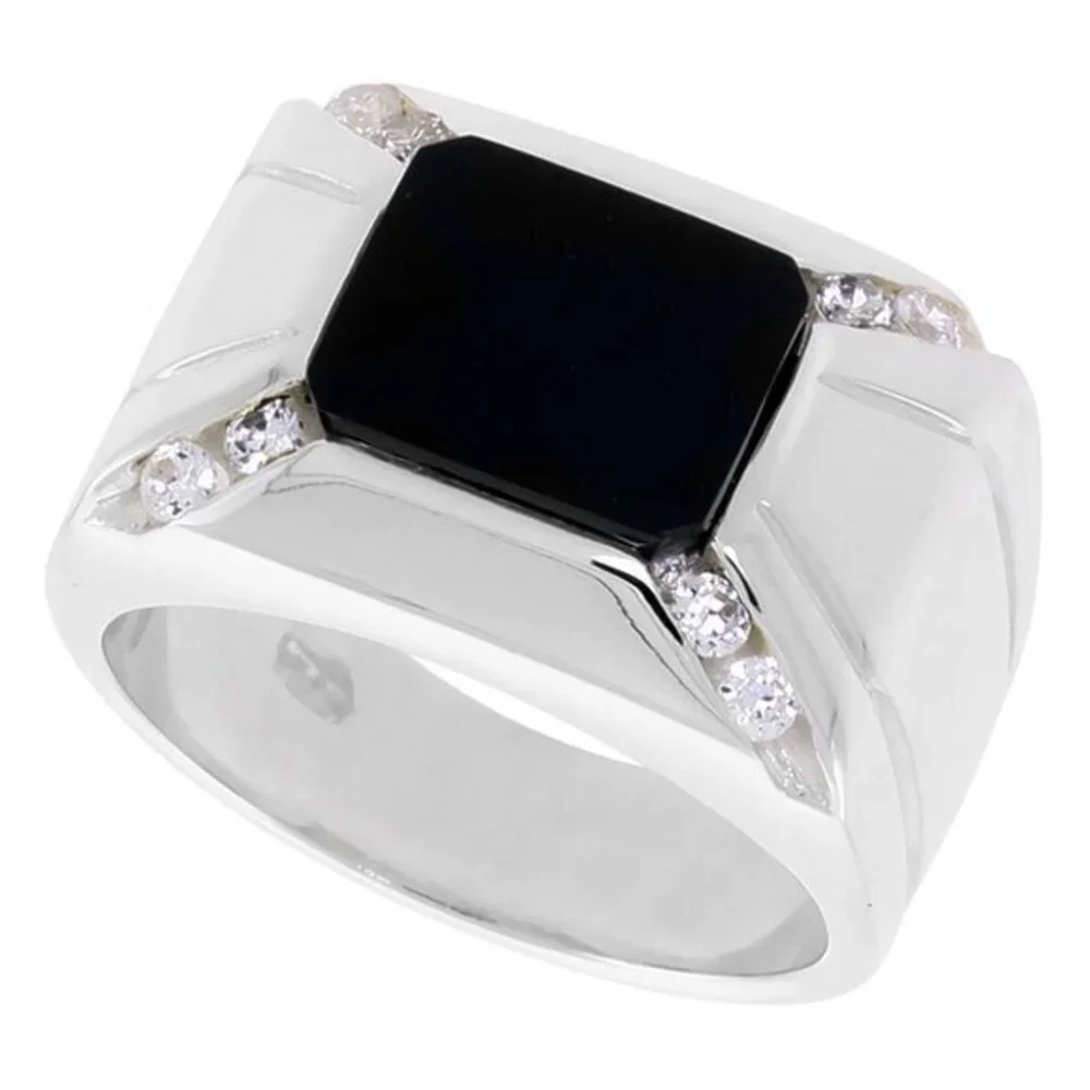 Large Sterling Silver Mens  Black Onyx Ring